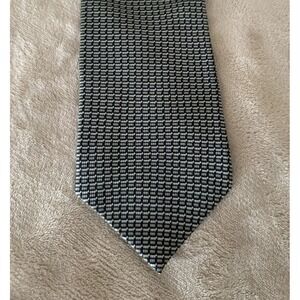 Nautica Men's Silk Tie Blue White Geometric Grid Pattern Classic Necktie